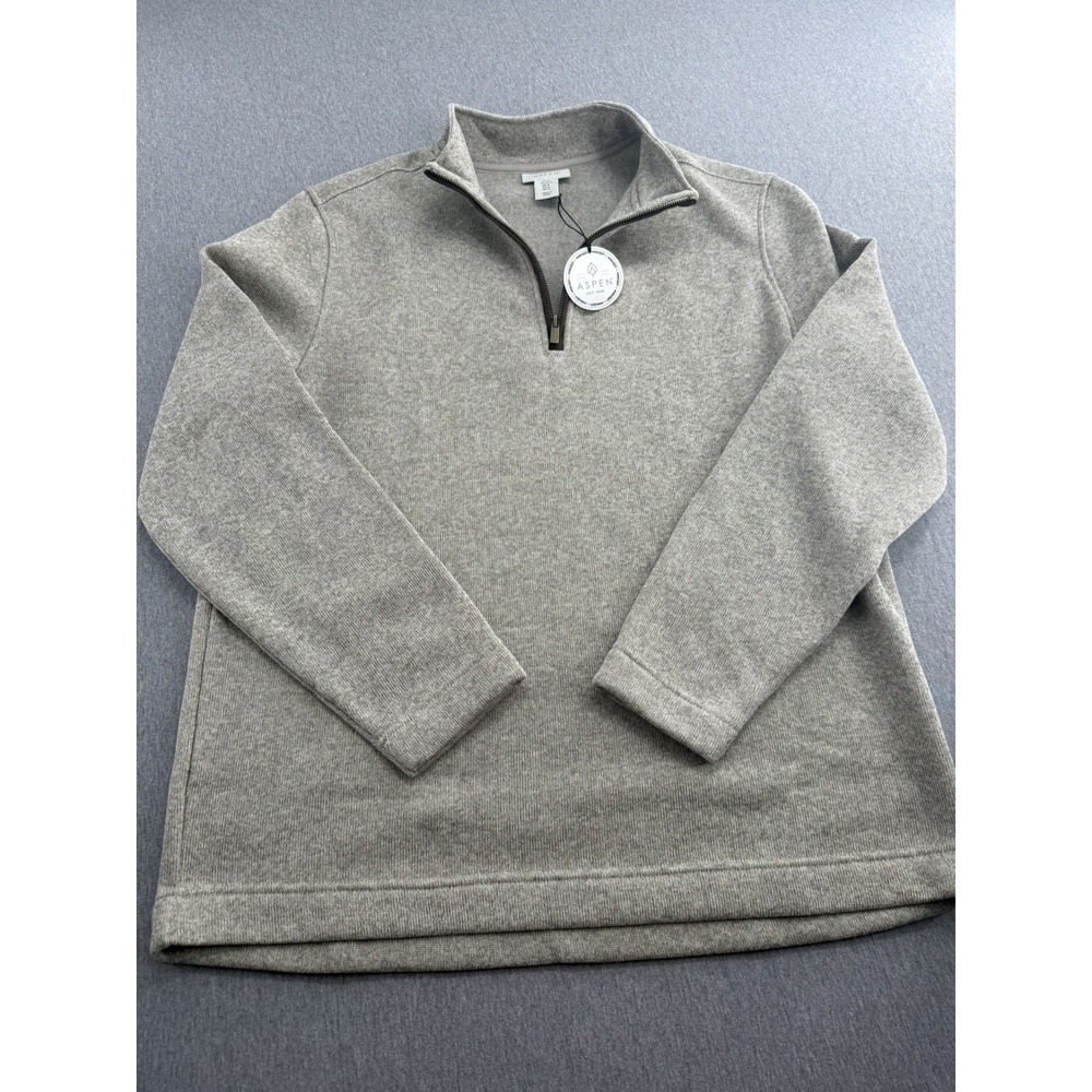 Aspen Long Sleeve Quarter Zip Light Brown Pullover Sweater Cotton NWT XL